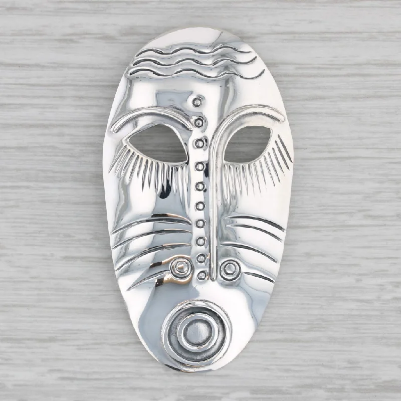 sapphire engagement rings for women-Tribal Mask Statement Brooch Sterling Silver Pin Vintage Woods