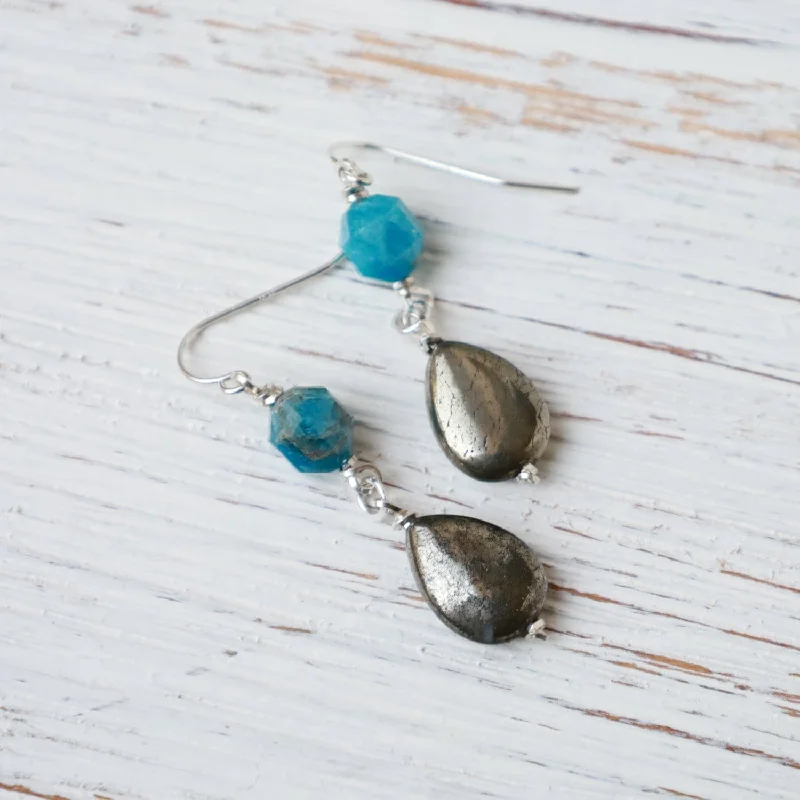 diamond earrings for women-Apatite and Pyrite Earrings