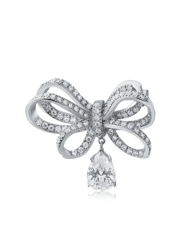 artistic floral brooch for women-Pave CZ Bow Brooch