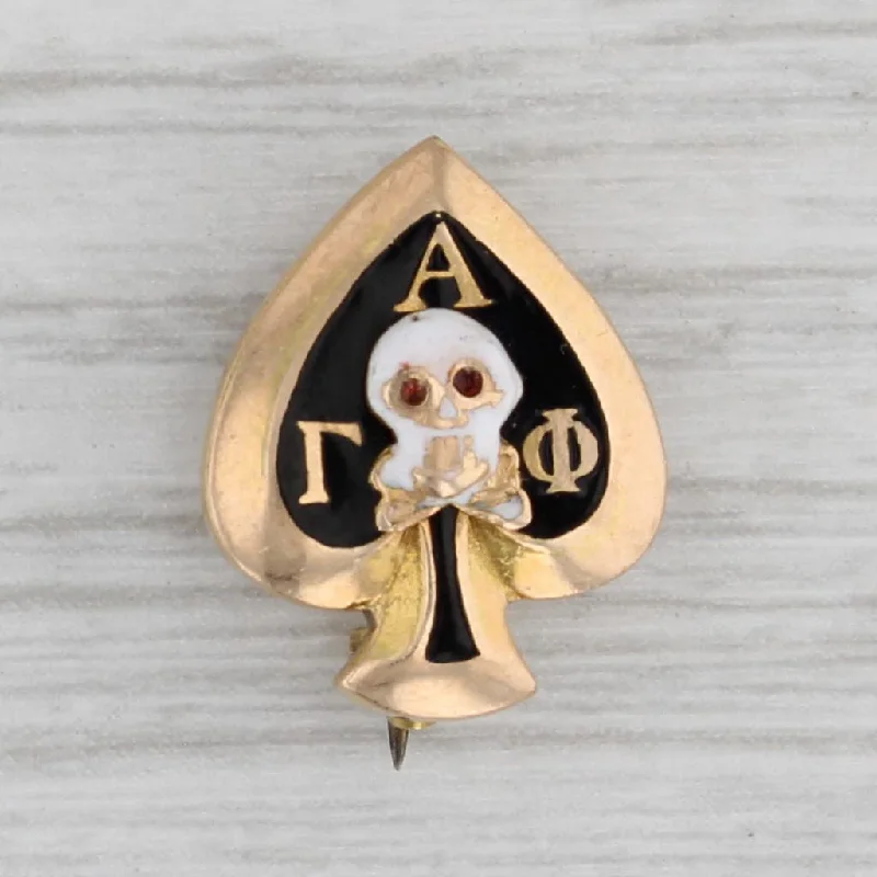 sapphire engagement rings for women-Gamma Alpha Phi Skull Spade Badge 14k Gold Vintage Greek Sorority Pin