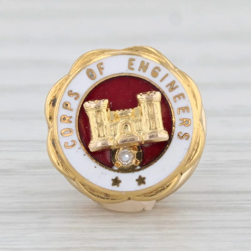 marquise cut engagement rings for women-Corps of Engineers US Army Military Pin 10 Gold Enamel Diamond Lapel