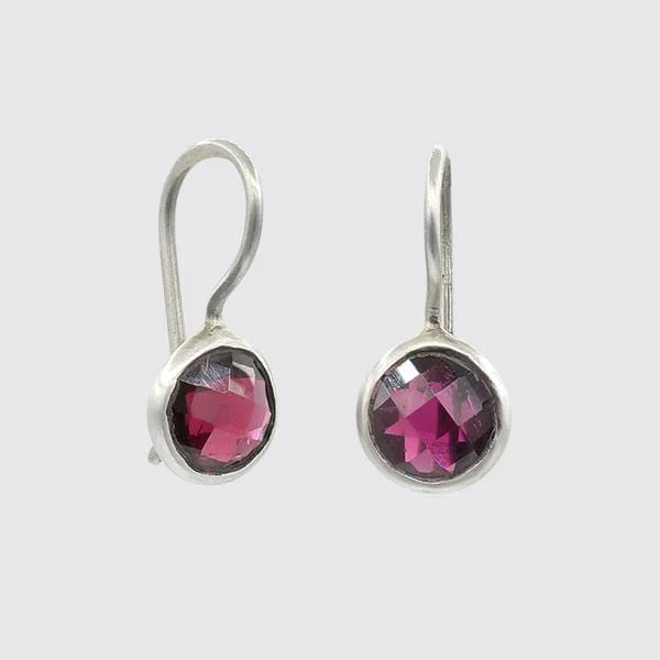 multi-colored earrings for women-Sterling Silver Small Faceted Organic Rhodolite Garnet Drop Earrings