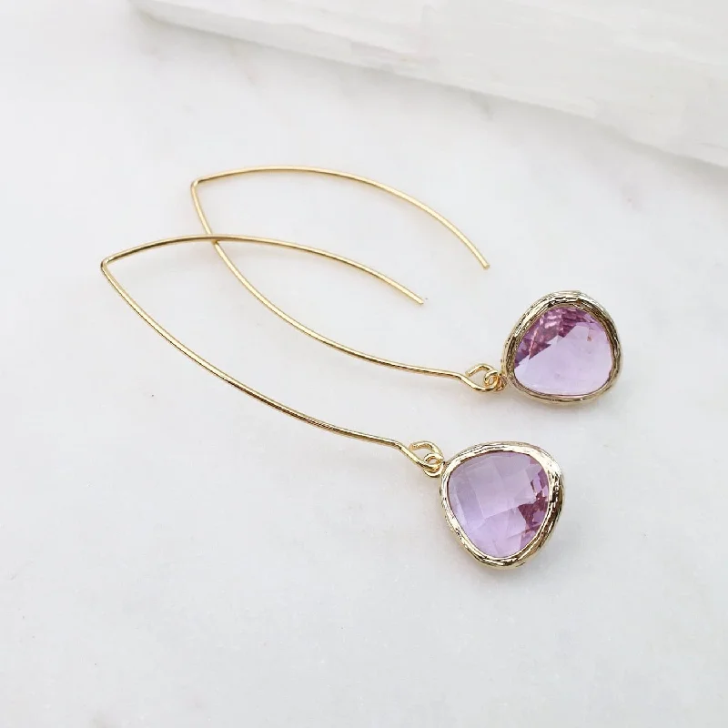 oval hoop earrings for women-Gold Plated Gem Dangle Earrings - Lavender