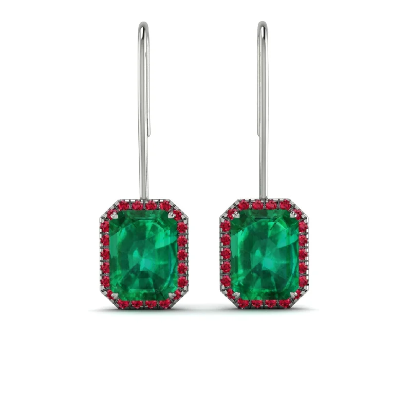 floral stud earrings for women-Halo Emerald Cut Emerald Earrings - Izabella No. 51