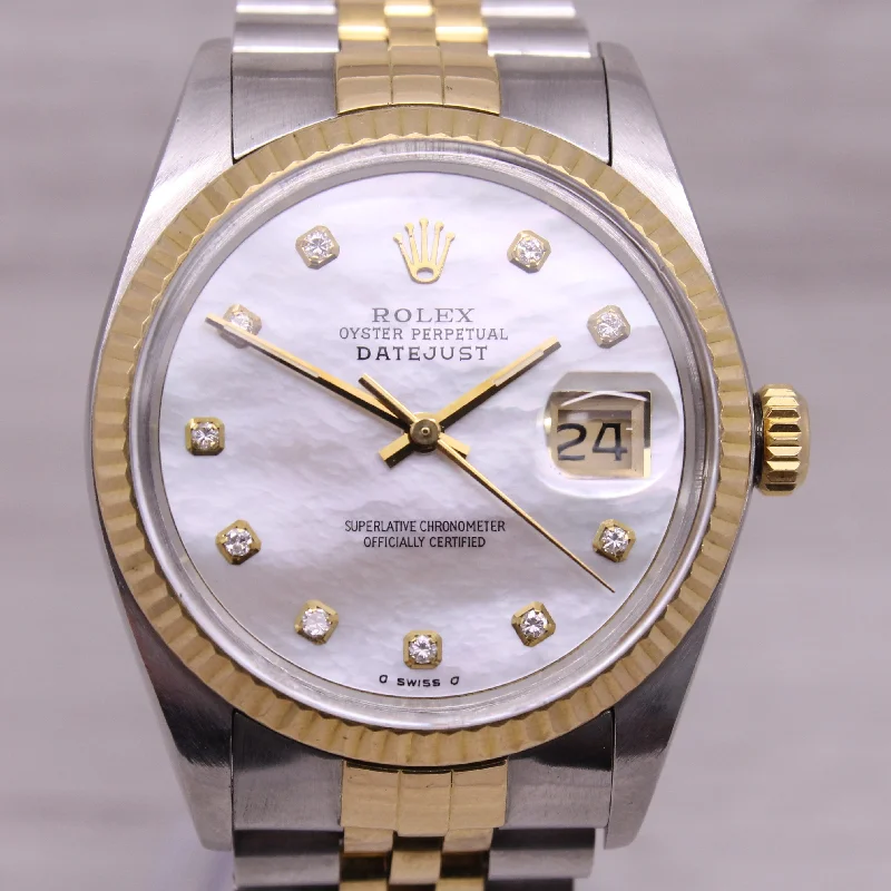 matching wedding and engagement rings for women-Vintage 1985 Rolex Datejust 16013 Mens 36mm 18k & Steel Automatic Watch Jubilee