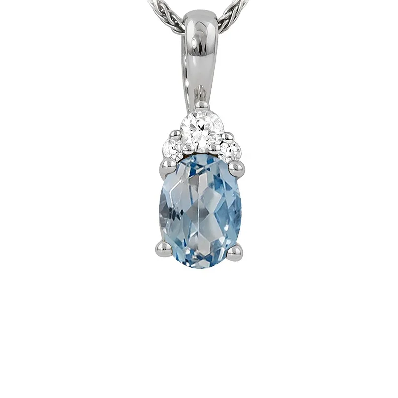 geometric necklace for women-Aquamarine & Diamond Pendant