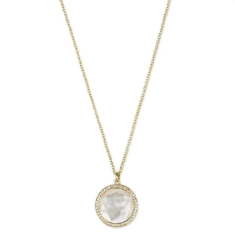 gemstone necklace for women-Mother of Pearl/Clear Quartz & Diamond Lollipop Medium Pendant