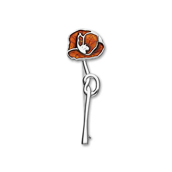 silver flower brooch for women-Poppies Silver Brooch EB113