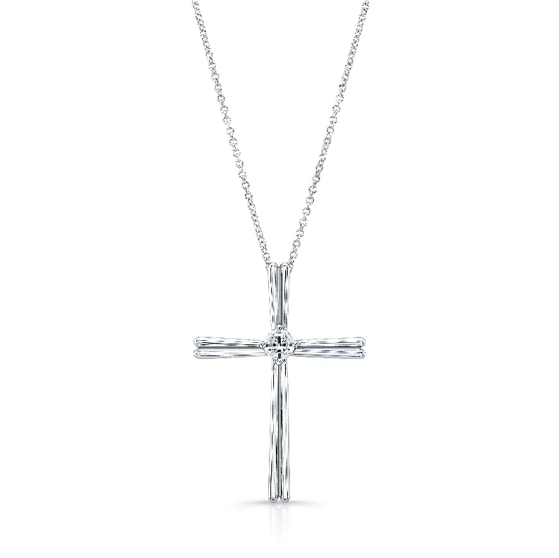 gold diamond pendant necklace for women-14K White Gold Single Diamond Cross