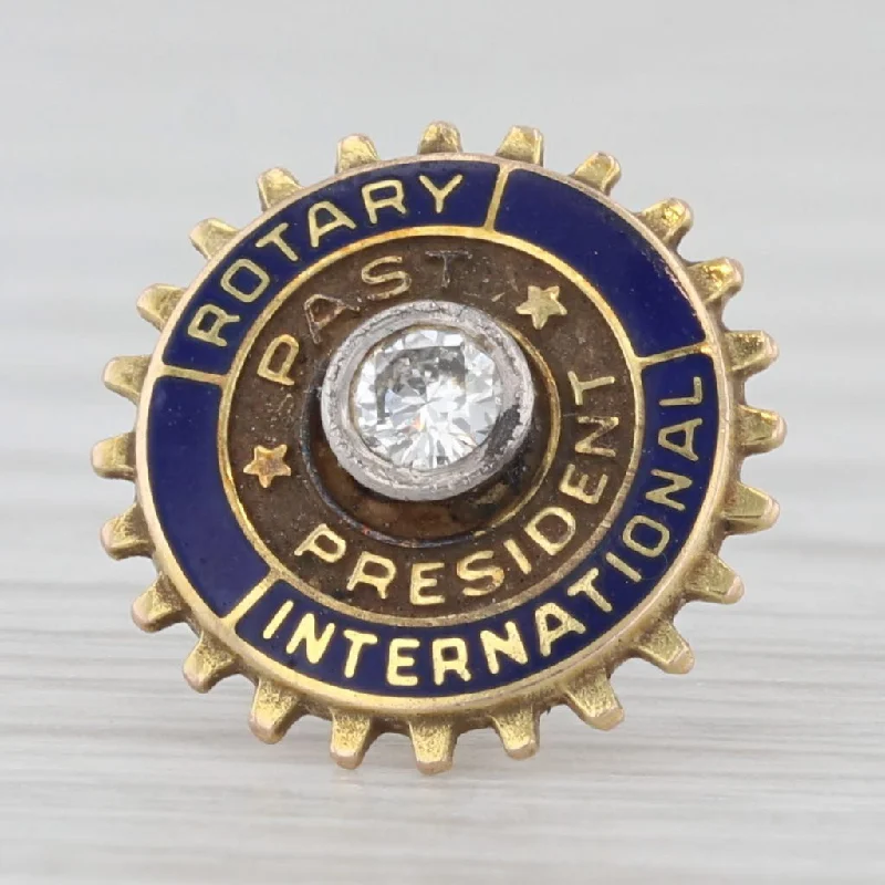 antique engagement rings for women-Vintage Rotary International Past President Diamond 10k Gold Member Lapel