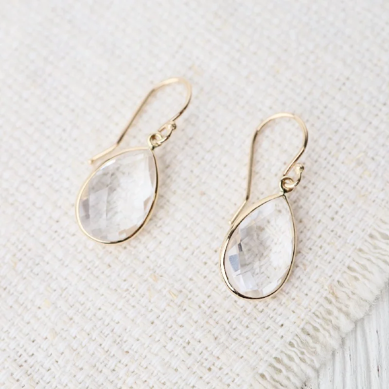 intricate earrings for women-14k Pear Shaped White Quartz Earrings