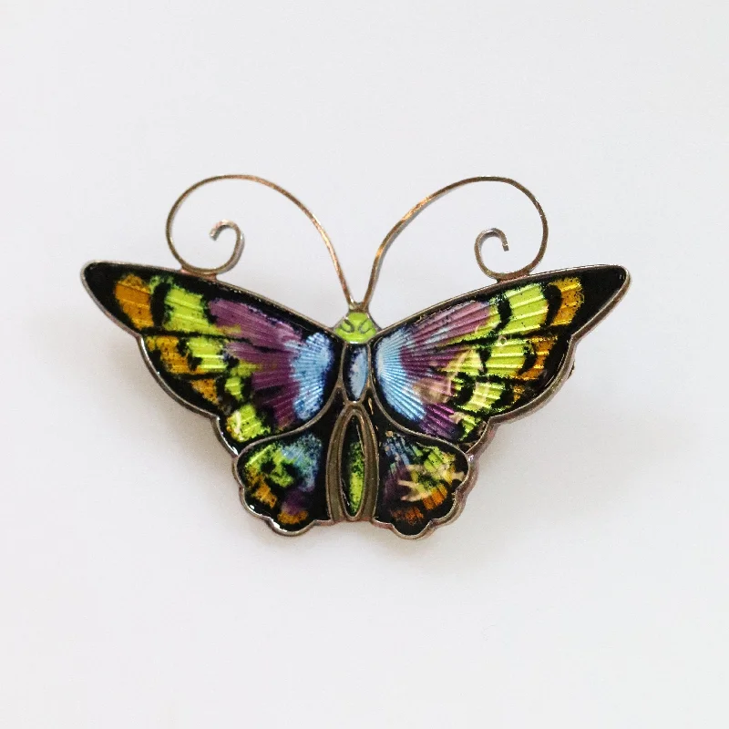 vintage-inspired brooch for women-Vintage David Andersen Enamel Jewelry | Vivid Enamel Butterfly Brooch