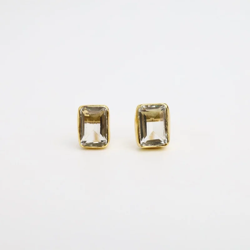 modern earrings for women-Green Amethyst Baguette Stud Earrings