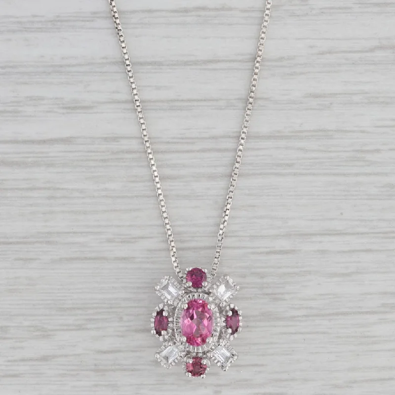 vintage engagement rings for women-1.78ctw Pink Mystic & White Topaz Garnet Pendant Sterling Silver 18" Box Chain