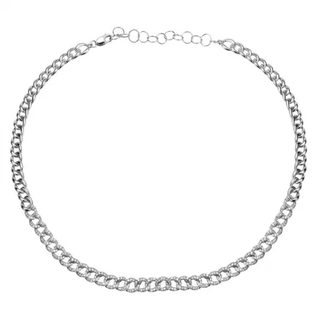 layered chain necklace for women-14K White Gold Diamond Cuban Link Choker