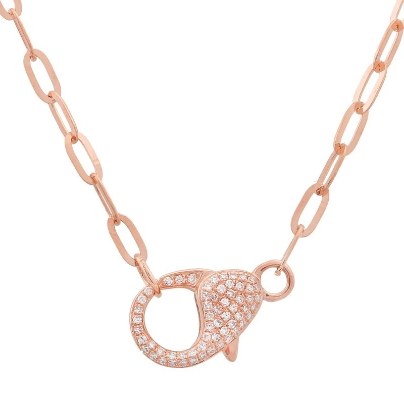 geometric necklace for women-14K Rose Gold Diamond Lobster Clasp Chain