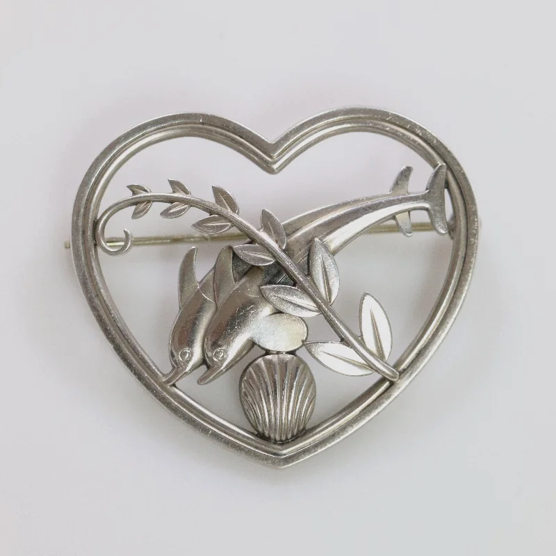 fashion-forward brooch for women-Vintage Georg Jensen Jewelry | Heart and Dolphin Brooch 312