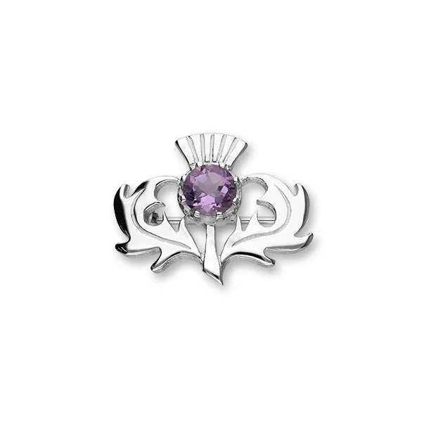 luxury brooch for women-Thistle Silver Brooch CB33 Amethyst