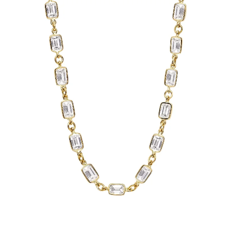 trendy pearl necklace for women-EMERALD CUT DIAMOND CHAIN