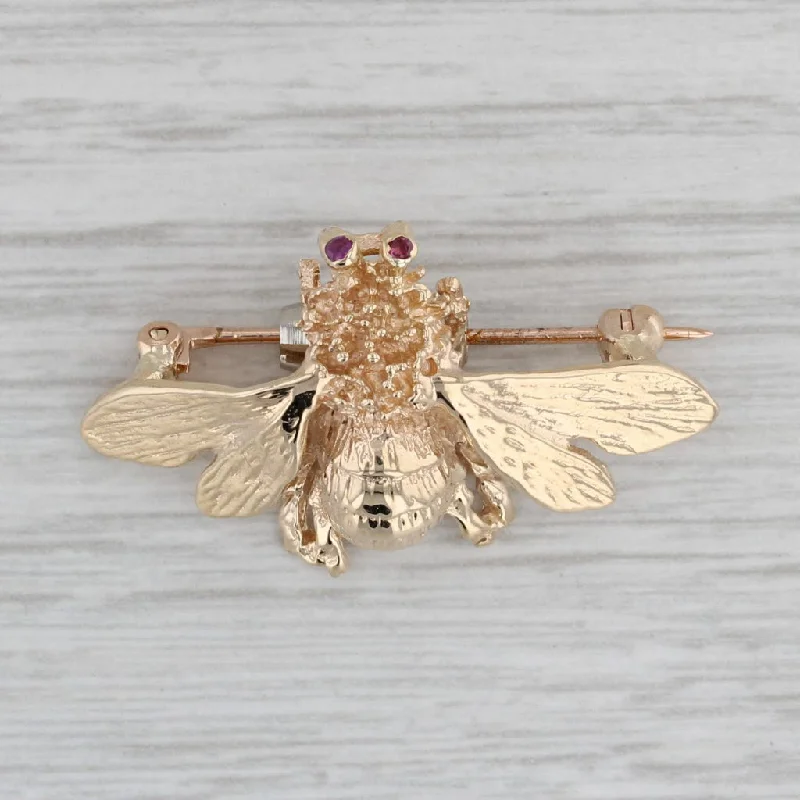 platinum halo engagement rings for women-Ruby Bumble Bee Brooch 14k Yellow Gold Insect Pin