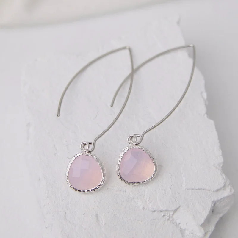 heart-shaped hoop earrings for women-Sterling Silver Long Crystal Drop Earrings - Violet Opal