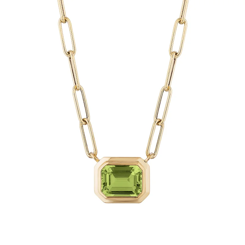 opal heart necklace for women-Peridot Emerald Cut East West Pendant