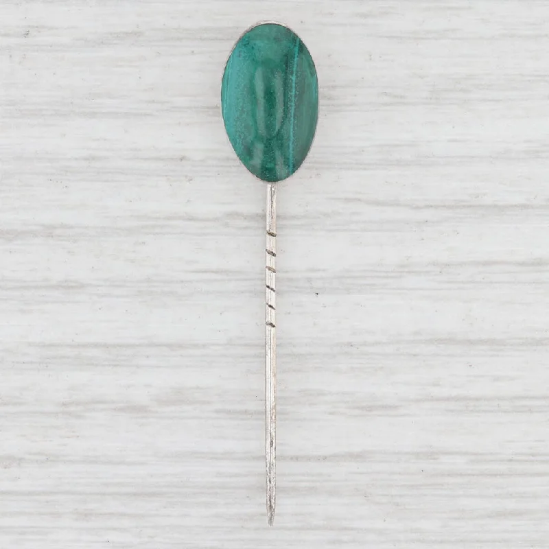 diamond engagement rings for women-Vintage Green Malachite Chrysocola Stickpin Sterling Silver