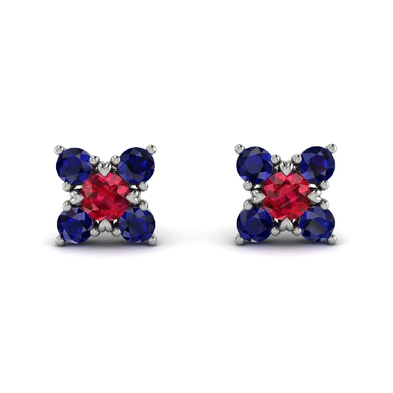 bohemian earrings for women-Geometrical 5 Rubys Stud Earrings - Noa No. 72