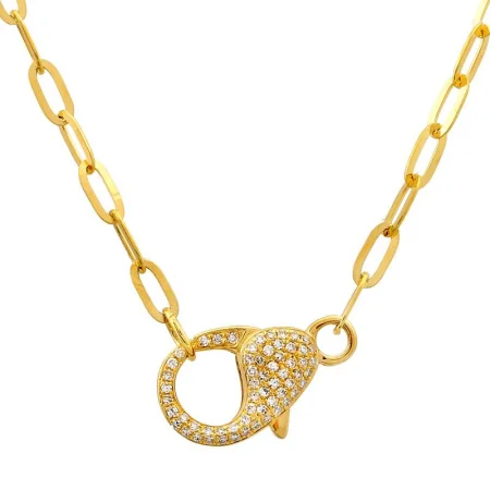 statement gemstone necklace for women-14K Yellow Gold Diamond Lobster Clasp Chain