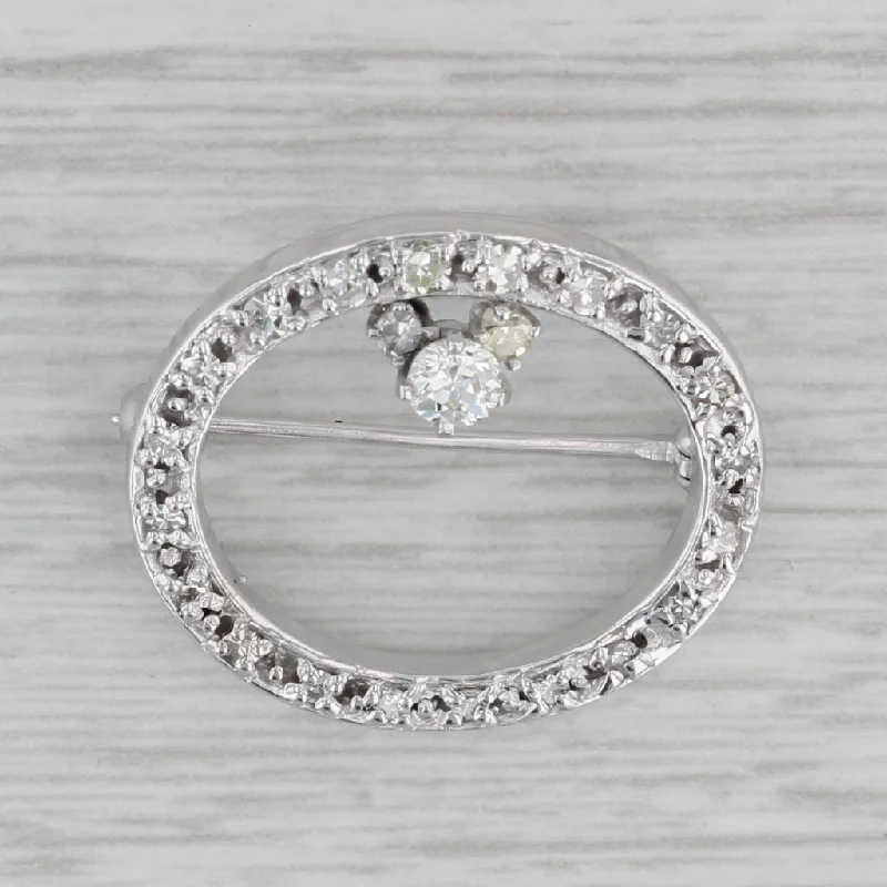 luxury diamond engagement rings for women-0.47ctw Diamond Open Oval Brooch 12k White Gold Pin