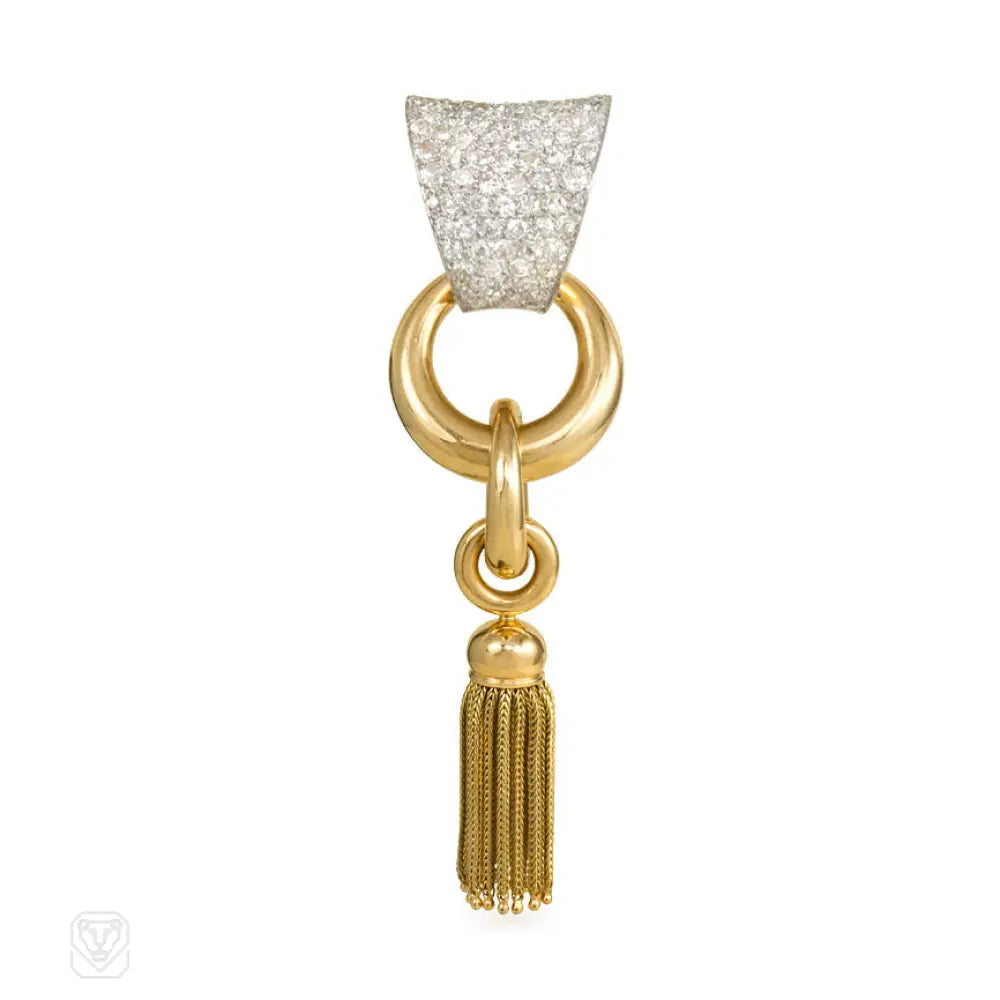 cute animal brooch for women-Retro gold and diamond tassel brooch, Boucheron