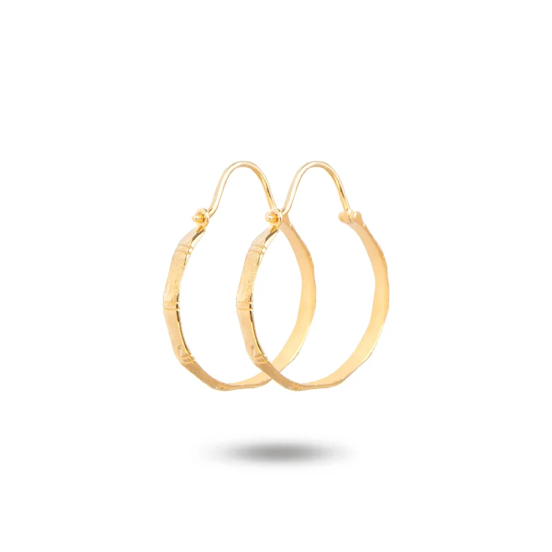 vintage drop earrings for women-10K Yellow Gold Bamboo Leaf Hoop Earrings