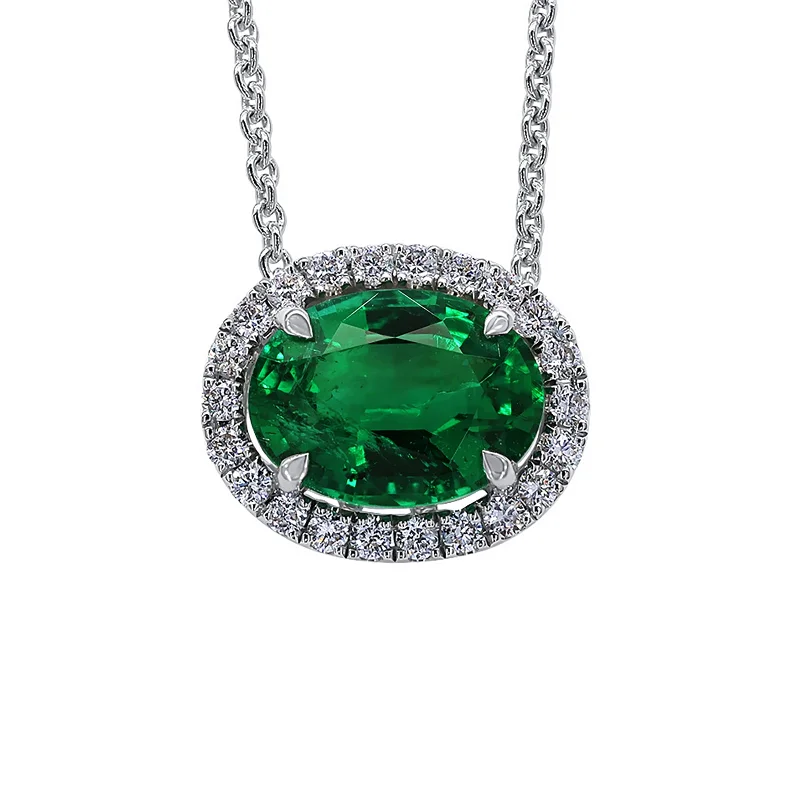 classic heart necklace for women-Emerald and Diamond Halo Pendant