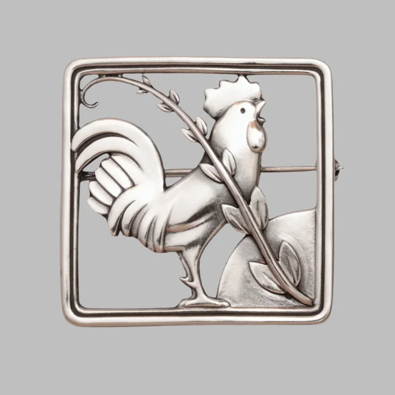 floral brooch for women-Vintage Georg Jensen Jewelry | Arno Malinowski Rooster Brooch 276 Denmark