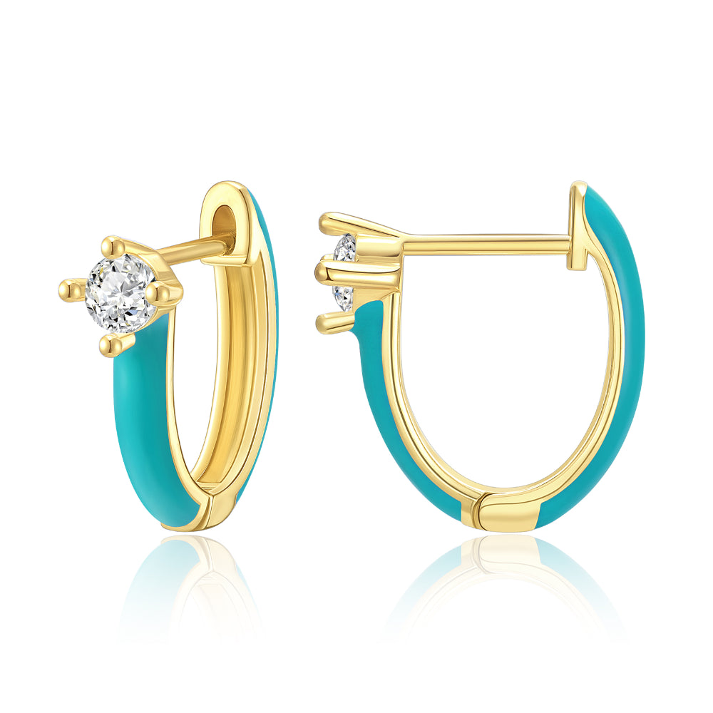 fancy dangle earrings for women-Gold Huggie Enamel Earrings Colorful Small Hoop Cuff Earrings-Teal