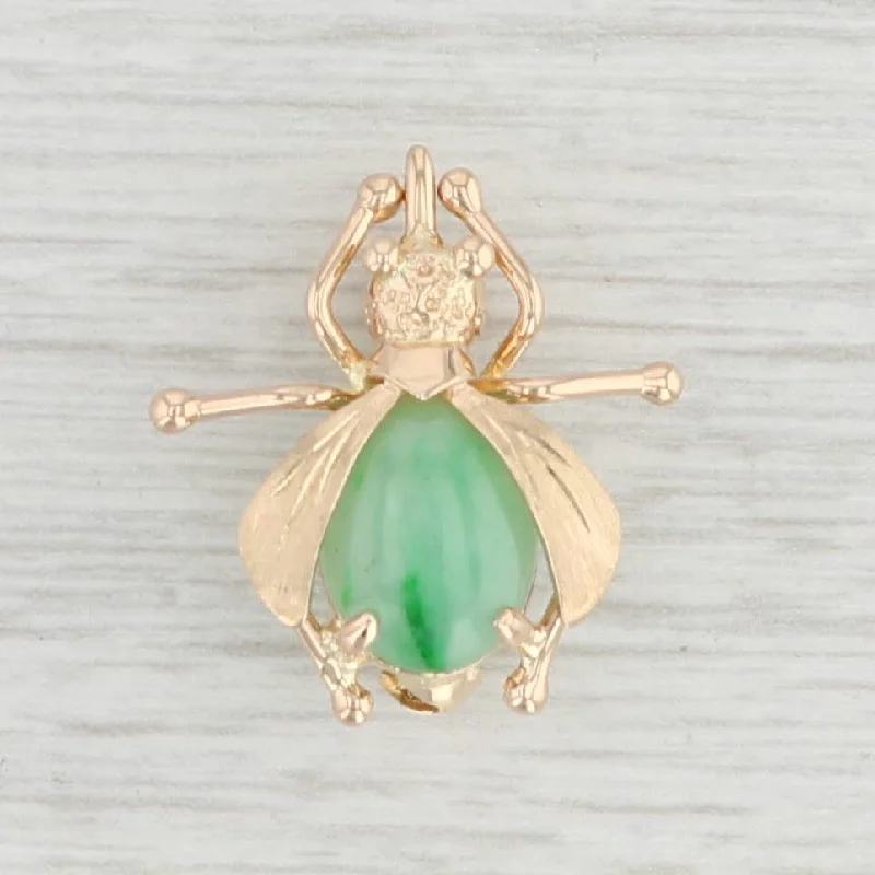 engraved engagement rings for women-Green Jadeite Jade Mosquito Brooch 14k Yellow Gold Insect Bug Jewelry