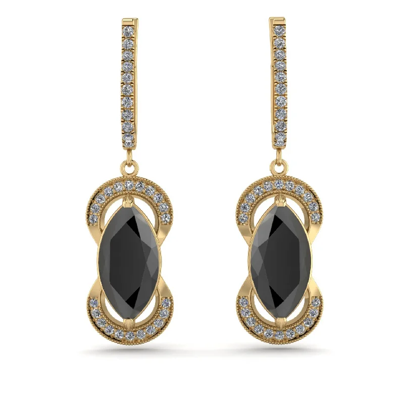 custom drop hoop earrings for women-Marquise Vintage Black Diamond Earrings - Marley No. 7