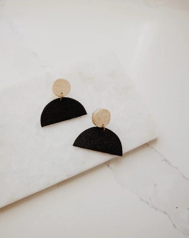 gold crystal earrings for women-The Minimalist Earrings - Black