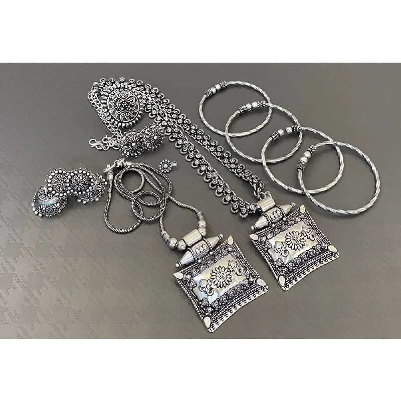 multi-layered necklace for women-Akruti Collection Oxidised Plated Combo Set