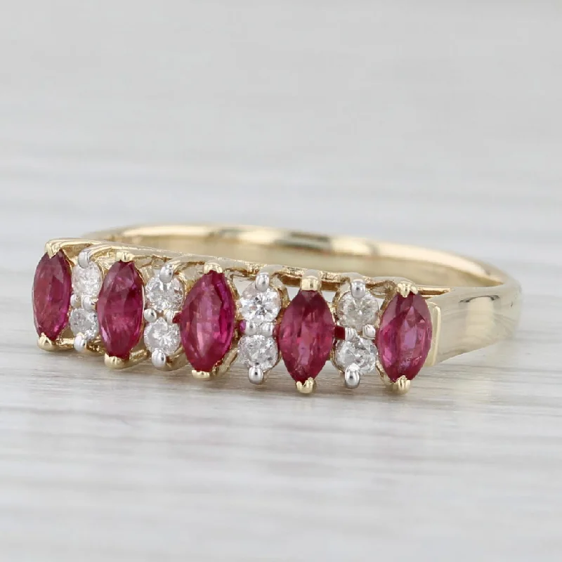 vintage-inspired engagement rings for women-0.62ctw Ruby Diamond Marquise Ring 14k Yellow Gold Size 5.25 Stackable