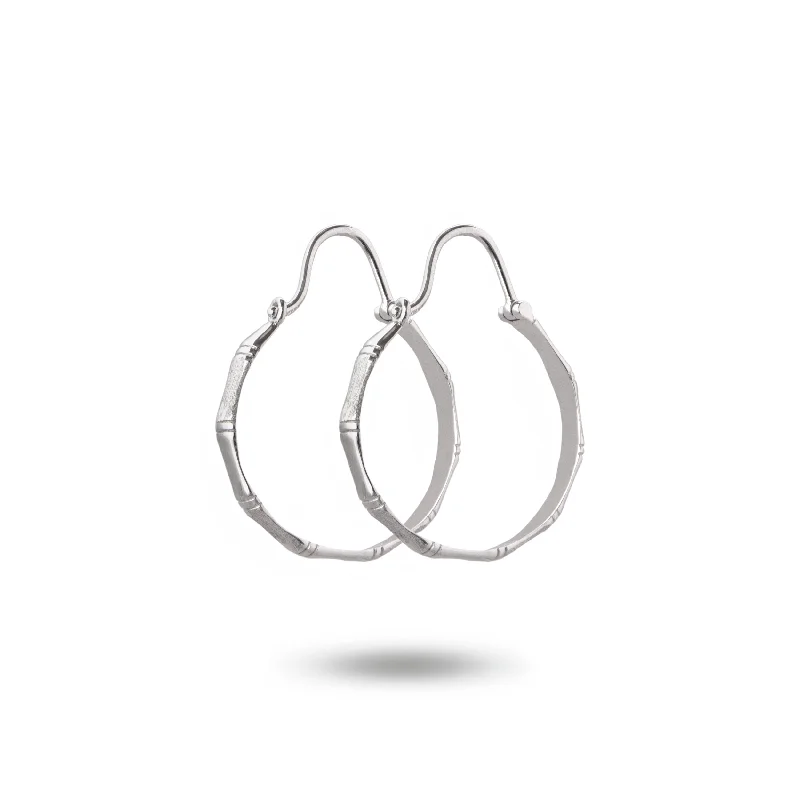 rose gold hoop earrings for women-10K White Gold Bamboo Leaf Hoop Earrings