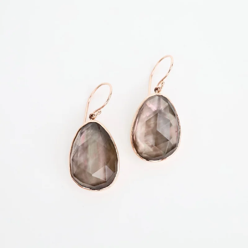 silver heart earrings for women-Jamie Joseph Rose Cut Rock Crystal Over Black Mother of Pearl Earrings