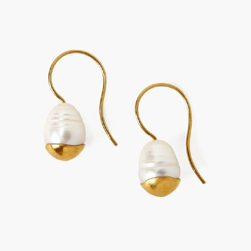 minimalist earrings for women-Gold-Dipped Pearl Drop Earrings