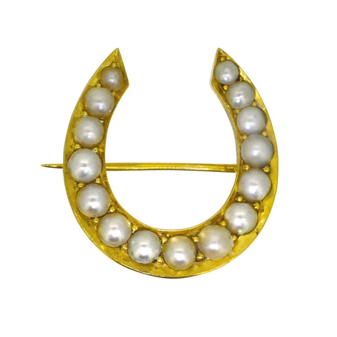 antique floral brooch for women-Pearl Horse Shoe Brooch