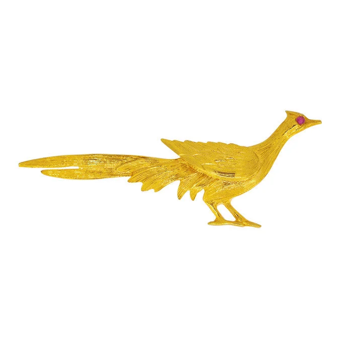 zodiac brooch for women-Gold Pheasant Brooch