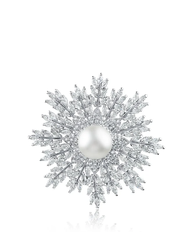 romantic crystal brooch for women-CZ Starburst Brooch