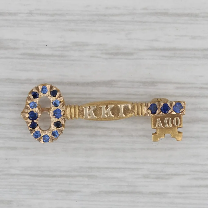 engagement rings with colored stones for women-Kappa Kappa Gamma Sorority Key Badge 10k Gold Lab Created Sapphire Pin