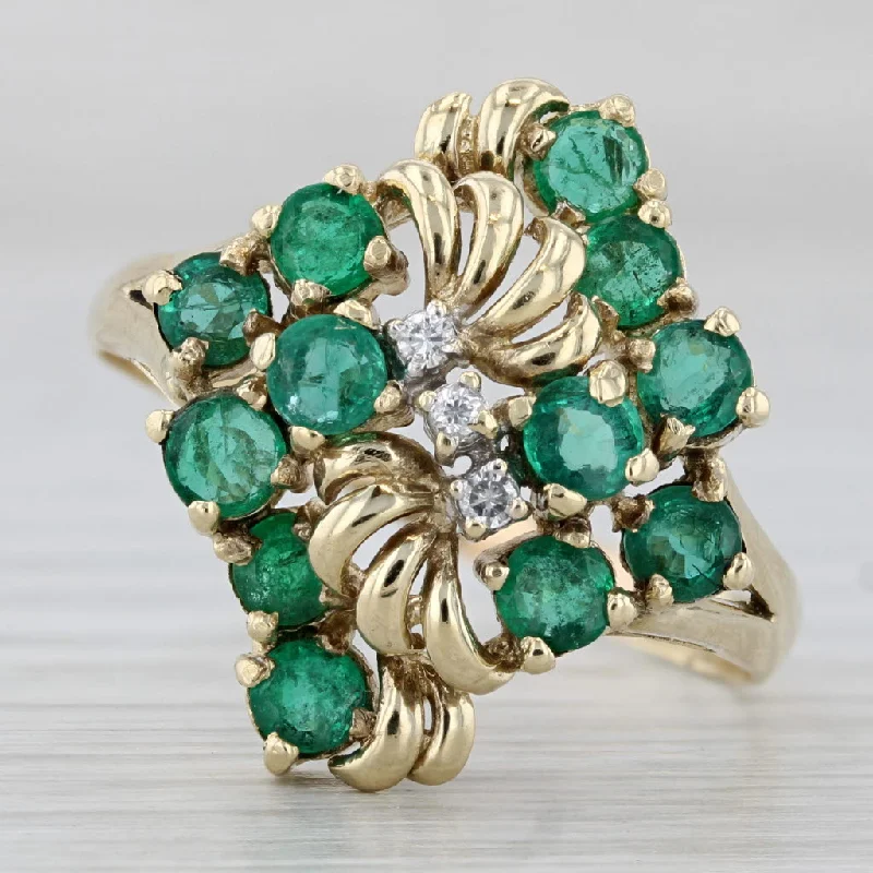 contemporary engagement rings for women-1.25ctw Emerald Diamond Cluster Flower Ring 14k Yellow Gold Size 12.75