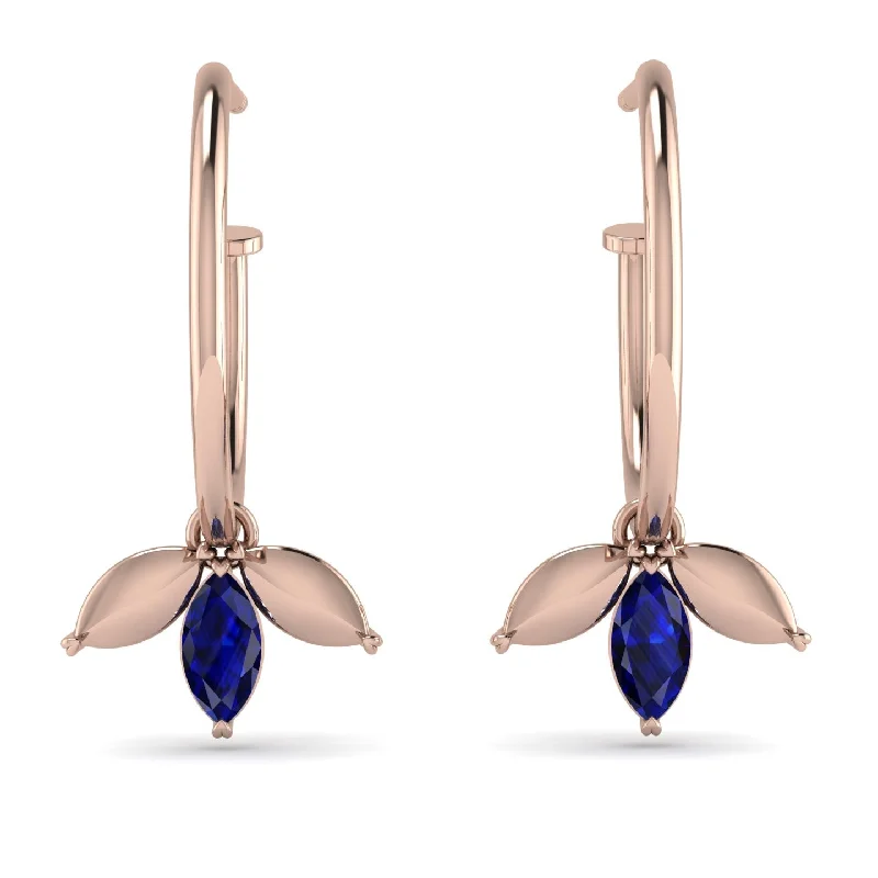 silver flower earrings for women-Leaves Sapphire Earrings - Anika No. 14