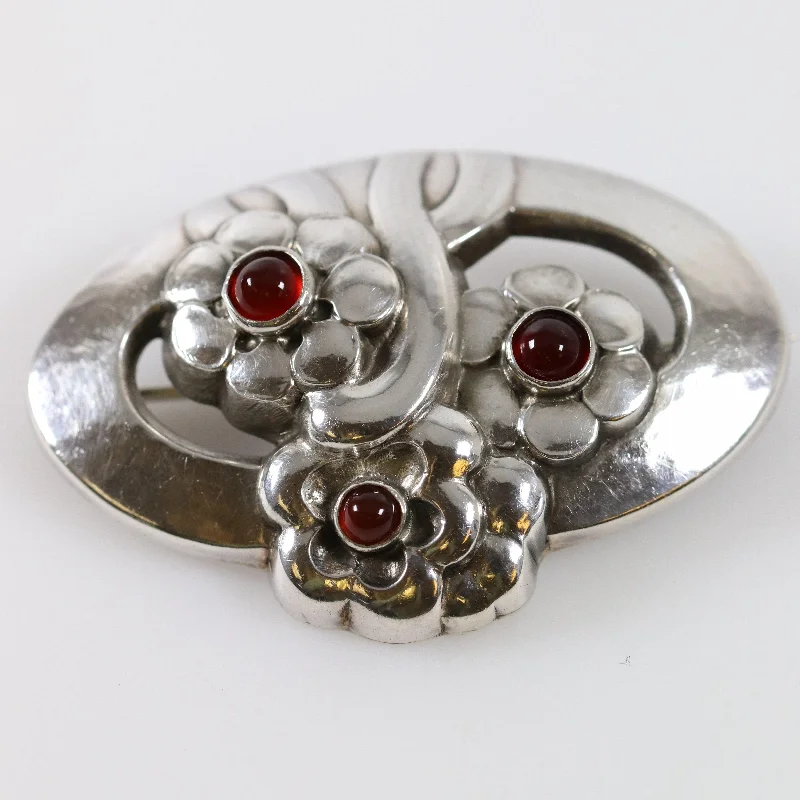 delicate gemstone brooch for women-Vintage Georg Jensen Jewelry | Carnelian Art Nouveau Floral Brooch 28